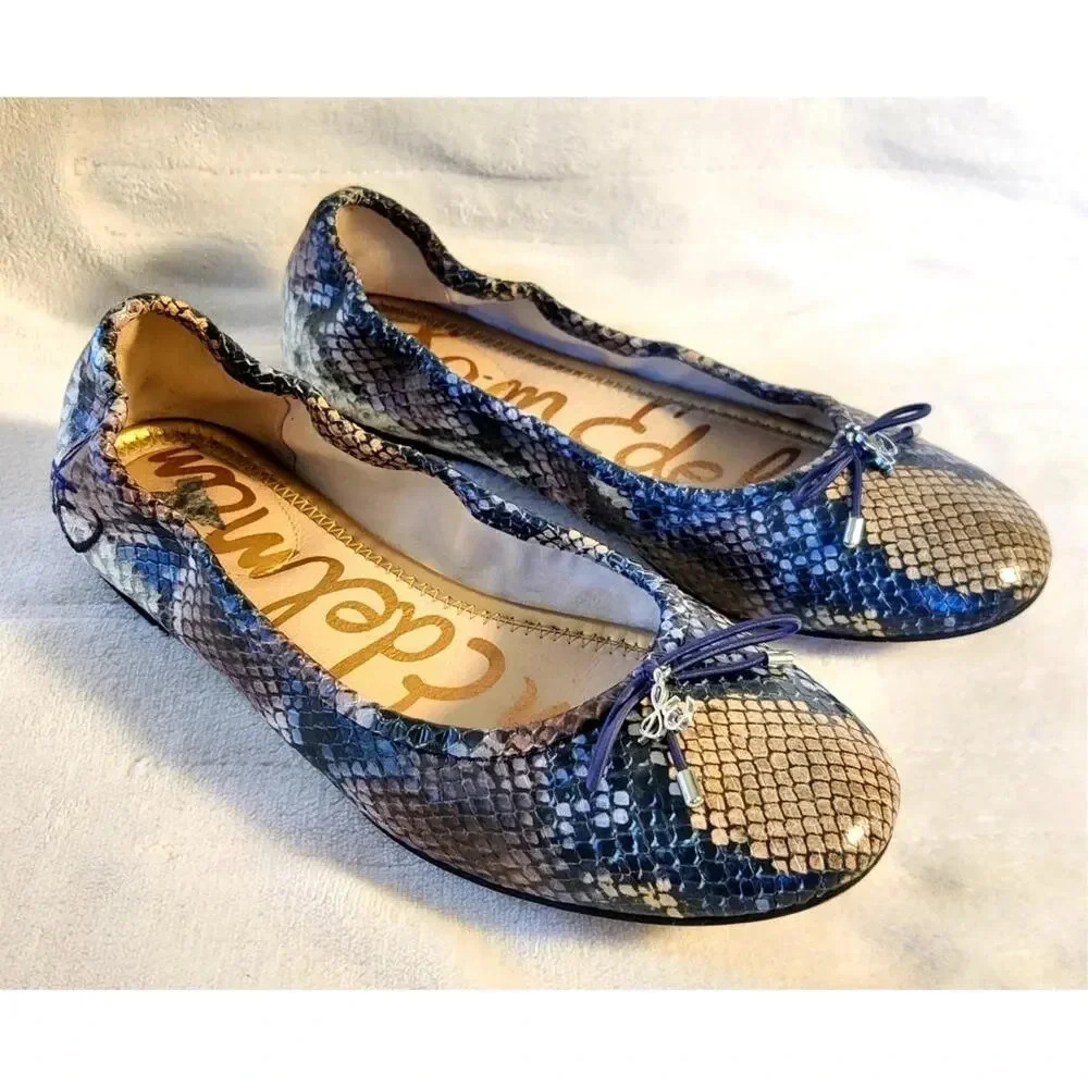 Sam Edelman Felicia‎ Ballet Flat Snake Skin Pattern Leather Size 5.5 Bow Casual